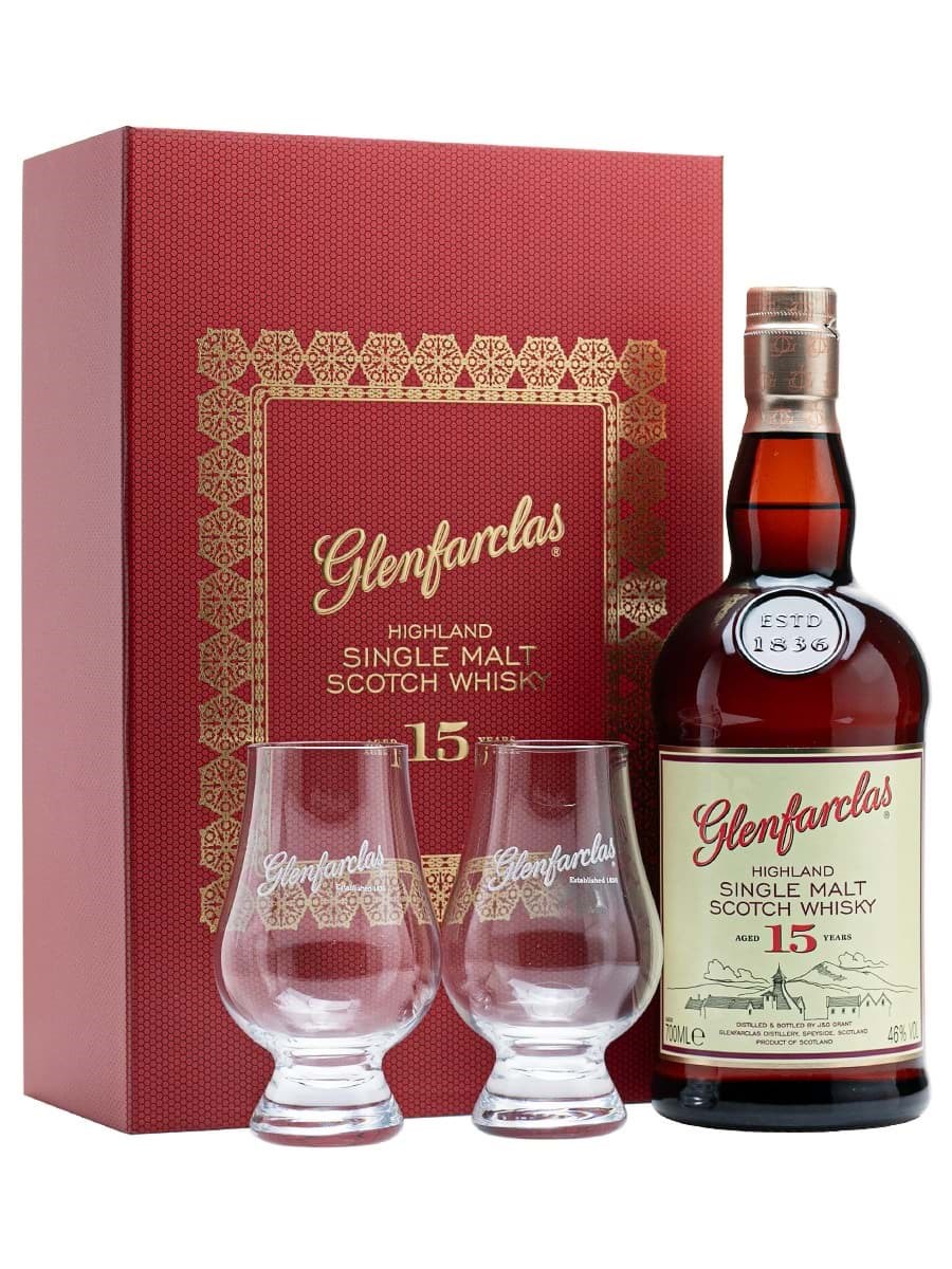 Glenfarclas 15 -  Hộp quà 2 ly Tulip