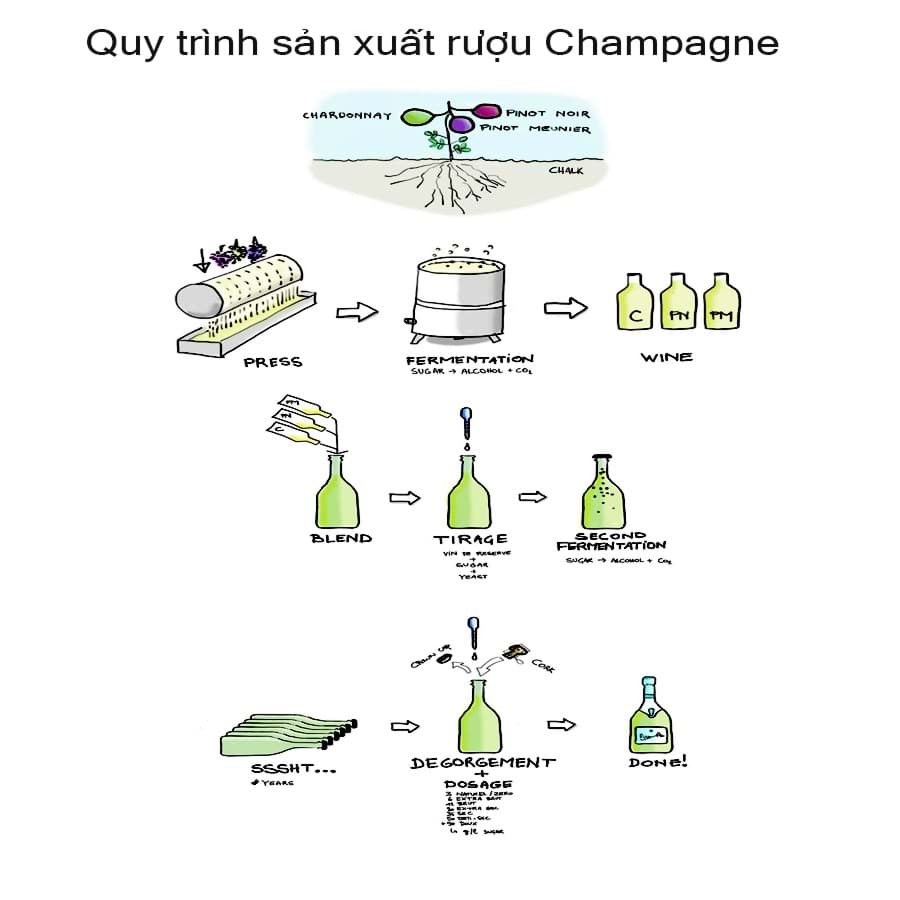 Quy trình sản xuất rượu Champagne 