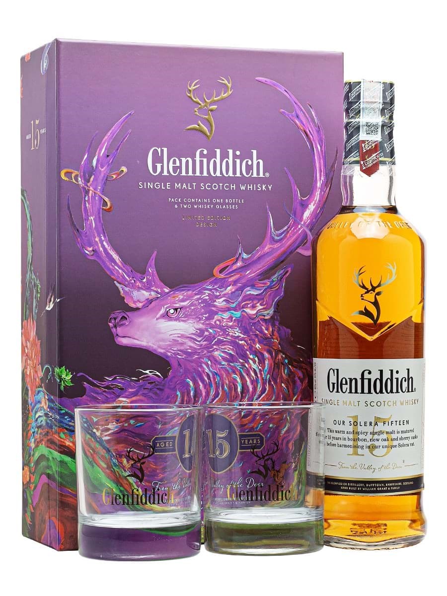 Glenfiddich 15 Year old - Set hộp quà Tết Ất Tỵ năm 2025 + 2ly rock