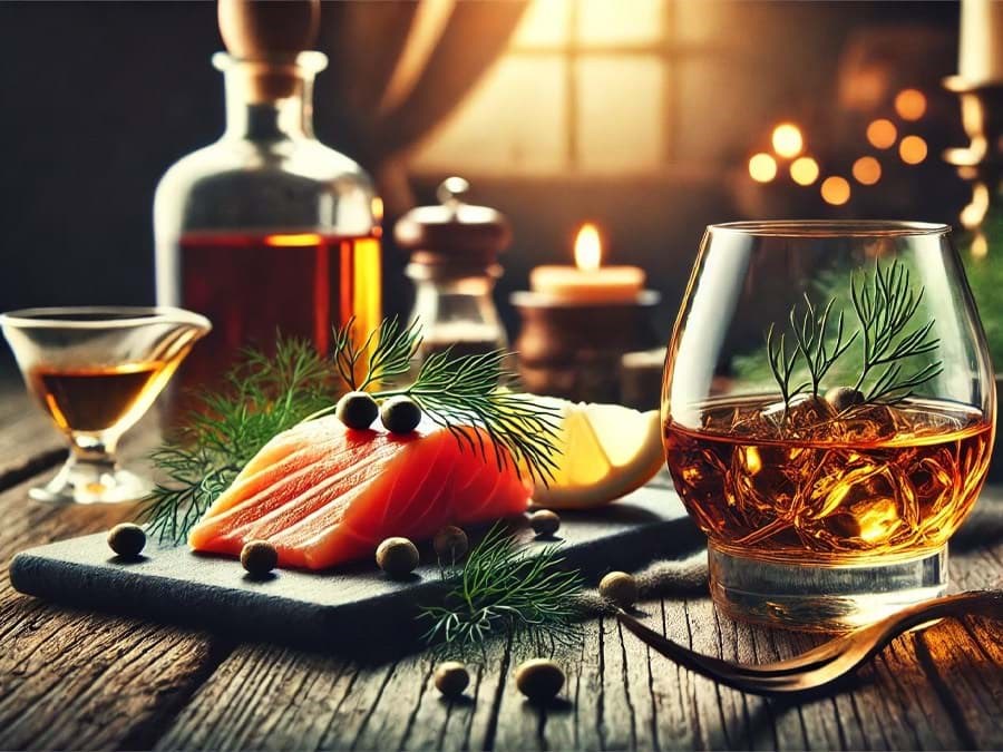 Sự kết hợp của rượu whisky với cá hồi 