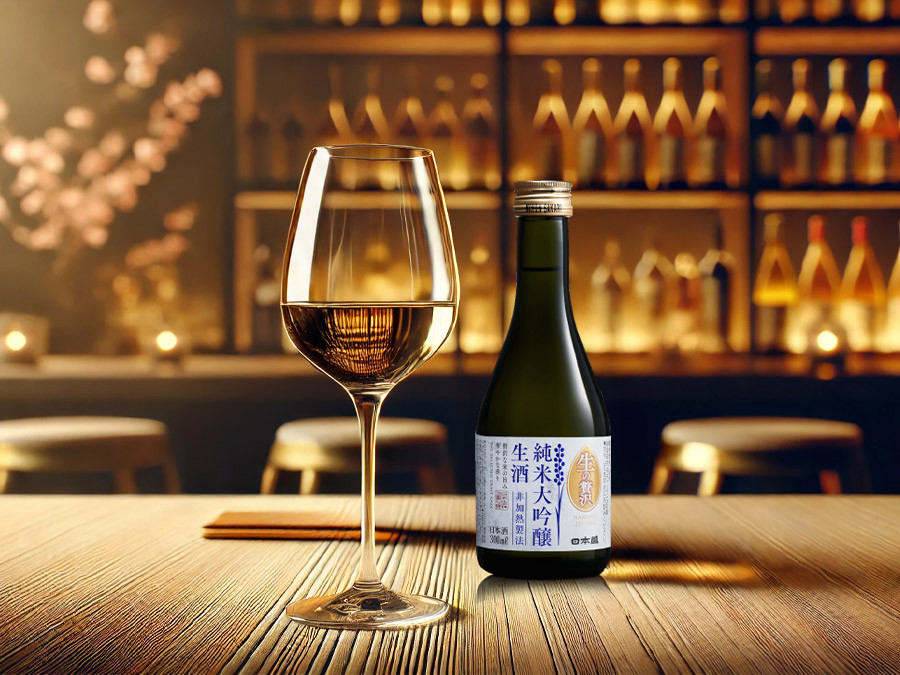 Phục vụ Sake trong ly rượu vang Phục vụ Sake trong ly rượu vang