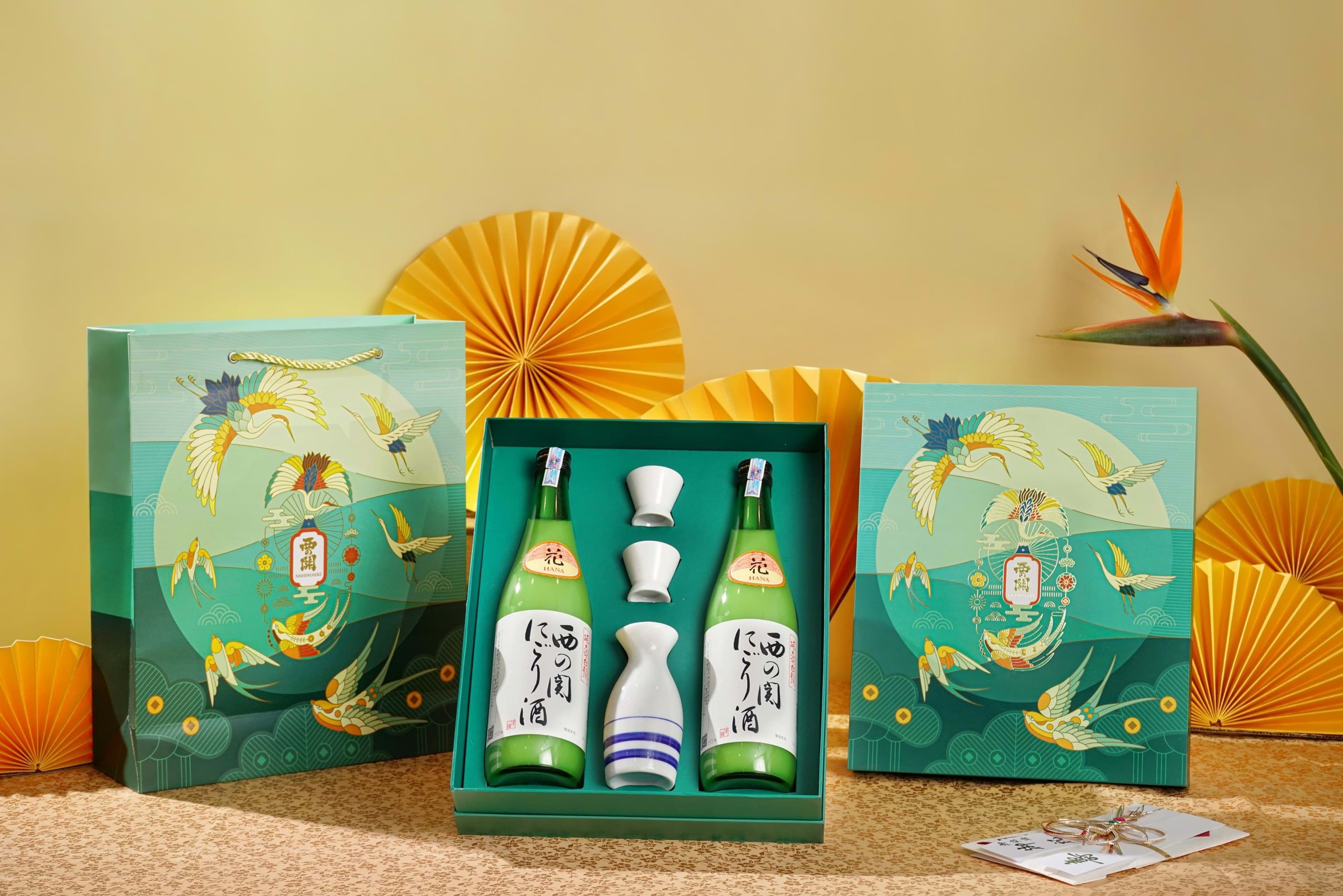 Sake Nishinoseki Nigori - Hộp quà con Hạc Xanh