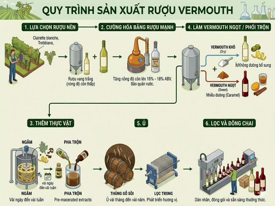 Rượu Vermouth được sản xuất như thế nào? Rượu Vermouth được sản xuất như thế nào?