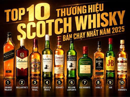 Top 10 thương hiệu Scotch whisky bán chạy nhất năm 2025 