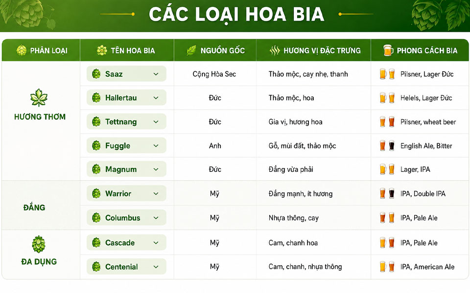 Các loại hoa bia