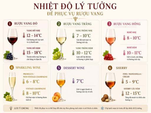 Nhiệt độ lý tưởng để phục vụ rượu vang 