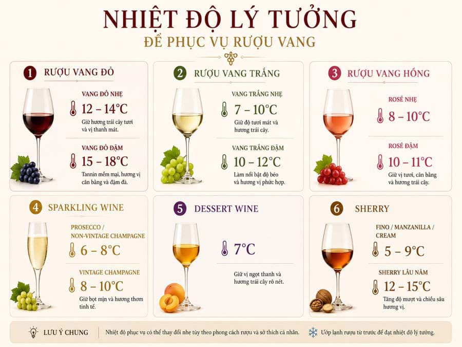 Nhiệt độ lý tưởng để phục vụ rượu vang Nhiệt độ lý tưởng để phục vụ rượu vang