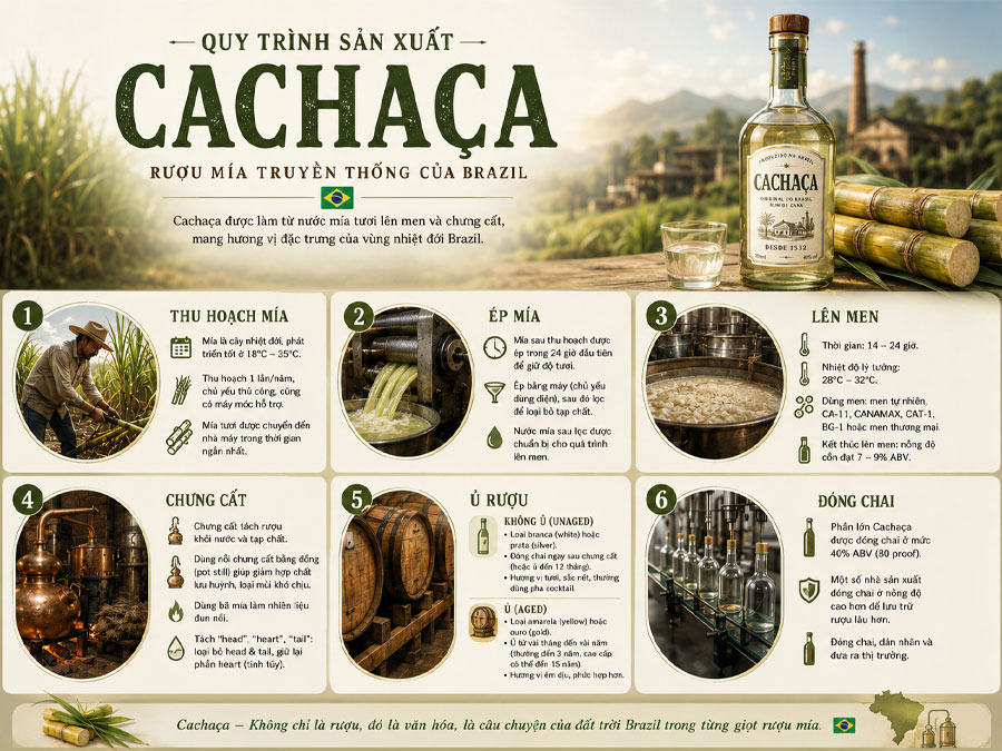 Quy trình sản xuất rượu Cachaca
