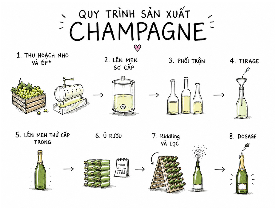 Quy trình sản xuất rượu Champagne 