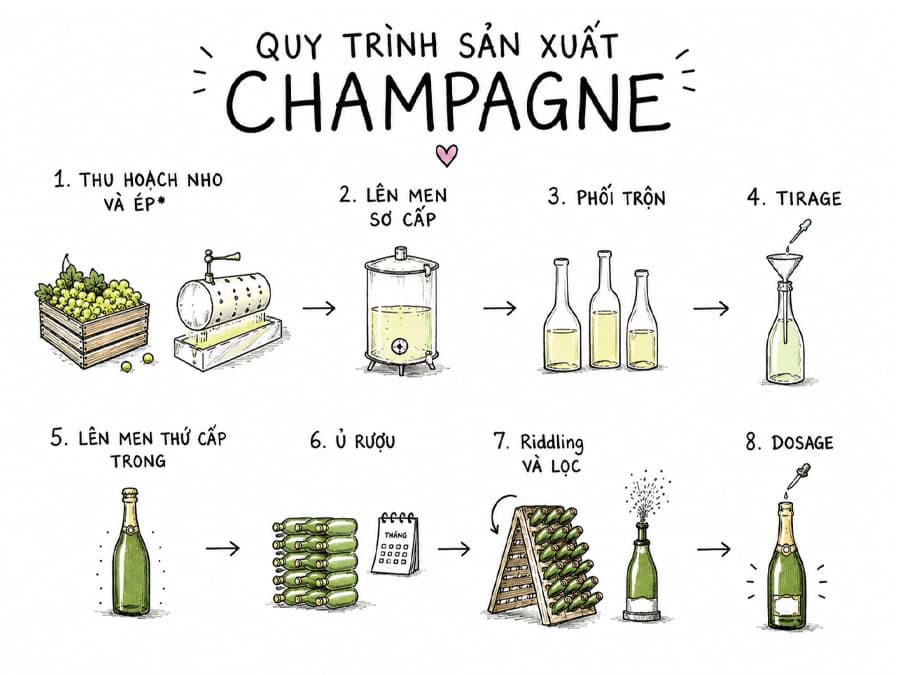 Quy trình sản xuất rượu Champagne Quy trình sản xuất rượu Champagne