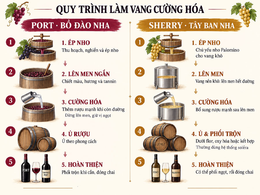 Quy trình sản xuất vang cường hóa