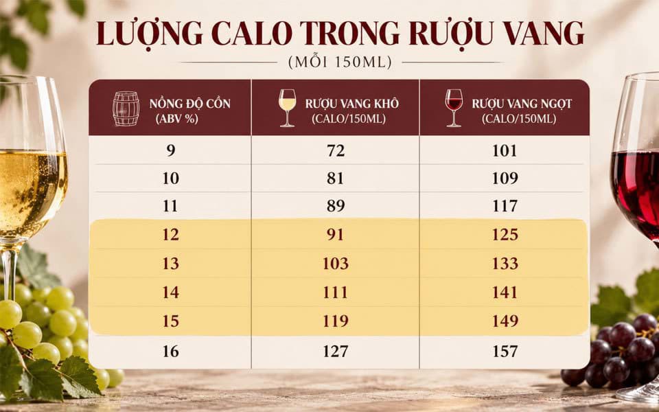 Lượng calo trong vang đỏ Lượng calo trong vang đỏ