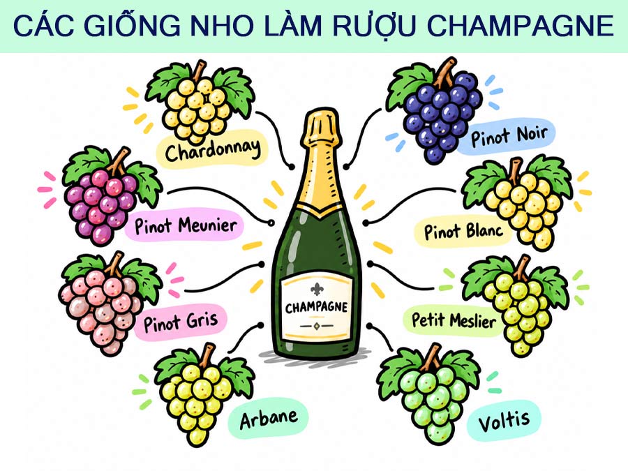 Các giống nho làm rượu Champagne