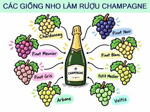 Các giống nho làm rượu Champagne